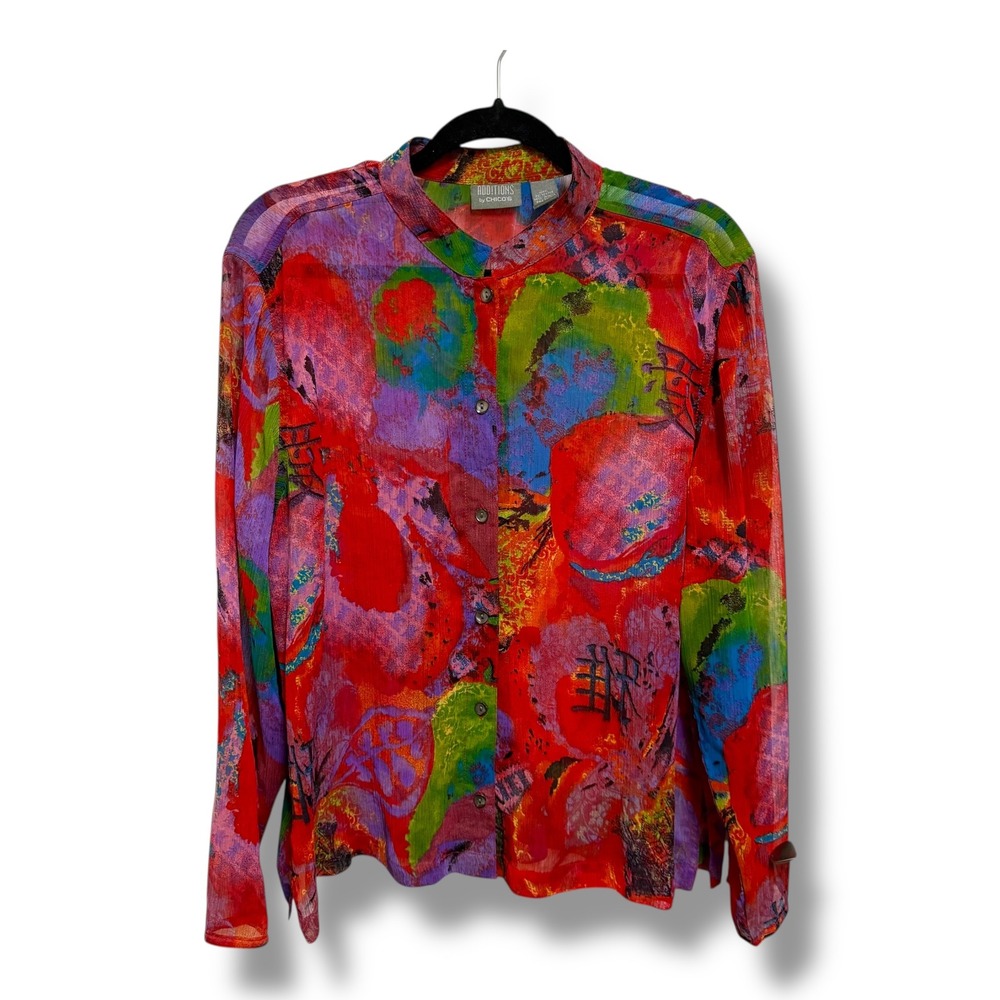 Additions Chico's‎ Womens Bright Abstract Print Long Sleeve Button Up Blouse XL